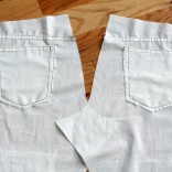 Backs of practice jeans with pockets and yokes