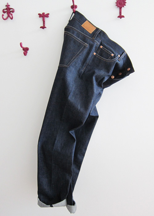 hanging selvedge denim jeans