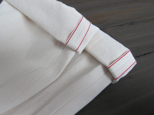 cream colored natural selvedge denim cuffs