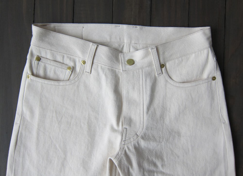 cream colored natural selvedge denim front