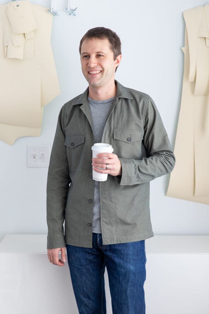 overshirt with coffee